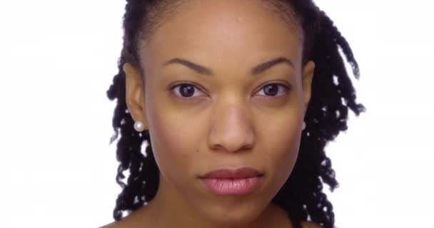 Black Woman Looking Camera — Stock Video