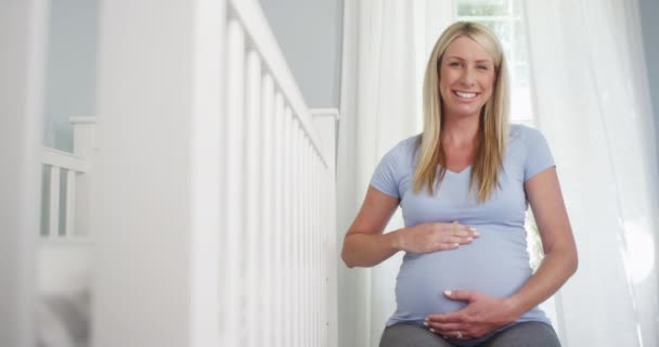 Όμορφη Έγκυο Γυναίκα Τρίψιμο Κοιλιάς — Αρχείο Βίντεο