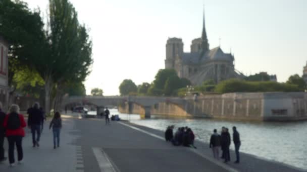Nádherný Výhled Katedrálu Notre Dame Při Západu Slunce Paříži Francie — Stock video