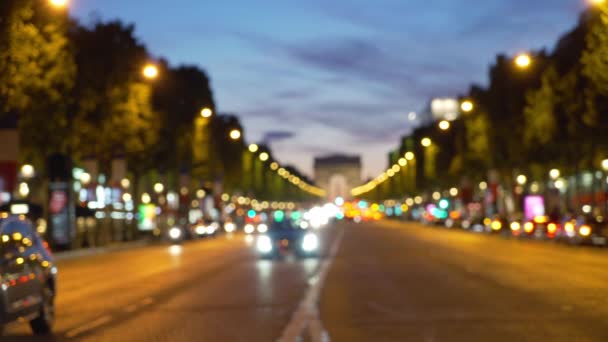 Levendig Straatbeeld Nachts Avenue Champs Elysees Bokeh Achtergrond Plaat Met — Stockvideo