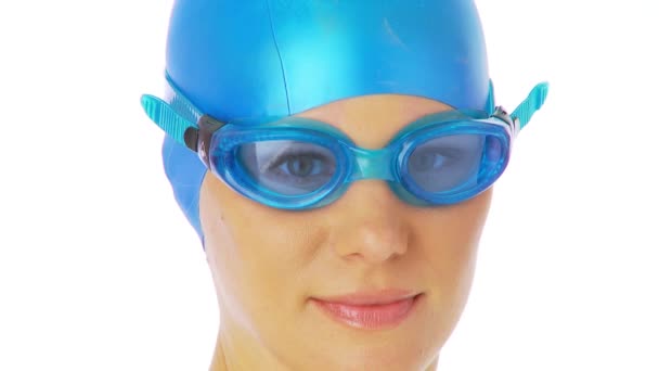 Retrato Nadadora Feminina Com Óculos — Vídeo de Stock