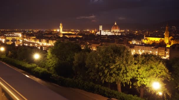 Romantica Scena Notturna Della Città Italiana Firenze Con Luci All — Video Stock