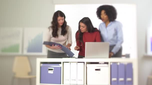 Mulher Negócios Latina Trabalhando Laptop Com Colegas Trabalho — Vídeo de Stock