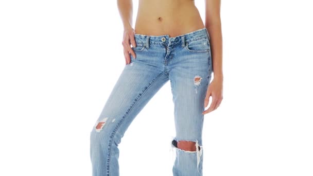 Nahaufnahme Des Weiblichen Körpers Jeans — Stockvideo