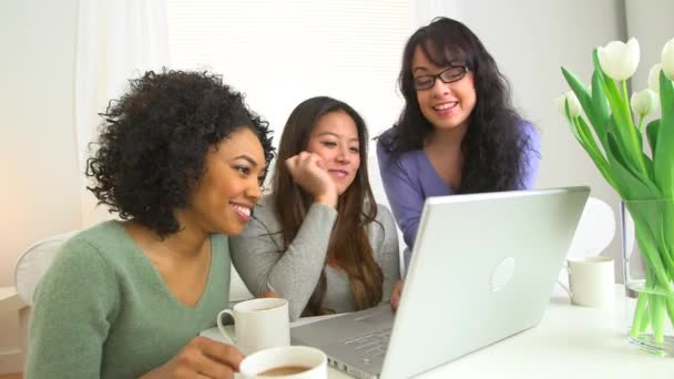 Três Mulheres Brincando Laptop — Vídeo de Stock