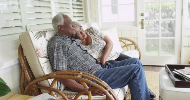 Senior Black Couple Relaxing Couch Together — Stock Video