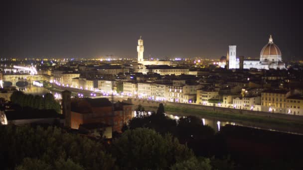 Wunderschönes Stadtbild Mit Nächtlichen Lichtern Auf Dem Arno Florenz Italien — Stockvideo