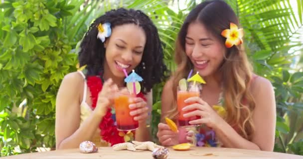 Smějící Mladé Ženy Těší Tropické Dovolené Spolu — Stock video