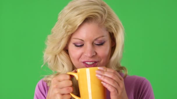 Portrait Young Blond Woman Drinking Cup — Stock Video