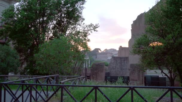 Vue Panoramique Sur Les Ruines Antiques Coucher Soleil Rome Italie — Video