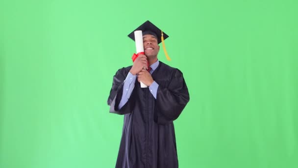 African American Man Graduation Gown Diploma — Stock Video