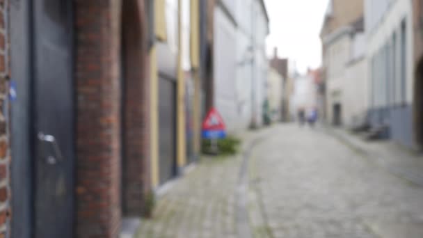Out Focus Background Plate European Cobblestone Street Bruges Compositing Blurry — Stock Video