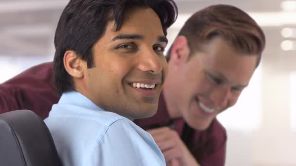 Smiling East Indian Caucasian Businessmen — Vídeo de Stock