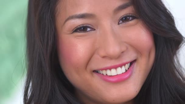 Retrato Vista Mulher Asiática Rindo — Vídeo de Stock