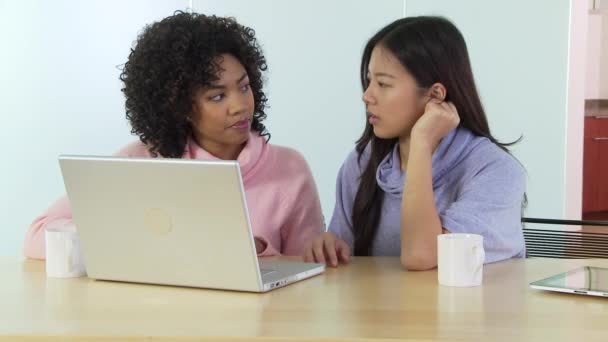 Дві Ділові Жінки Використовують Ноутбук Офісі — стокове відео