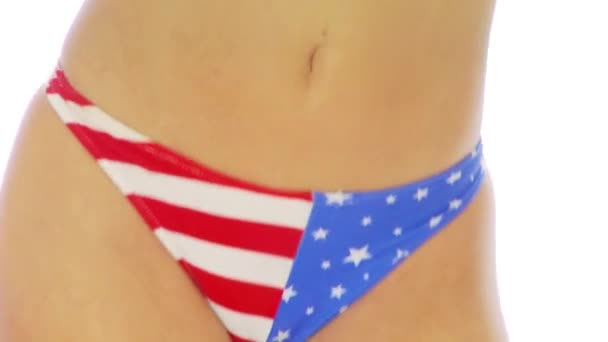 Blisko Kobiety Patriotycznym Bikini — Wideo stockowe