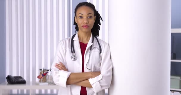 Successful Black Woman Doctor Standing Office — Stock Video