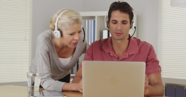 Two Business Colleagues Having Video Conference Laptop — Stock Video