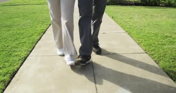 Detailní Záběr Seniorského Páru Kráčejícího Chodníku — Stock video