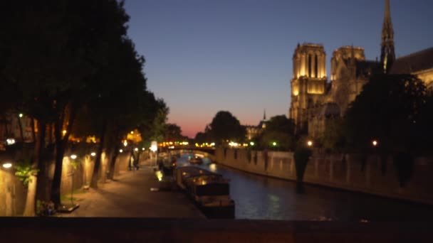 Близький Вигляд Собору Нотр Дам Поруч Річкою Сена Парижі Приваблива — стокове відео