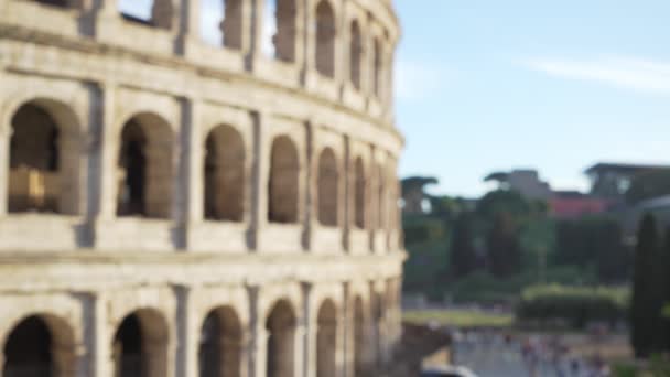 Vista Sfocata Dell Antico Colosseo Durante Giorno Europa Veduta Esterna — Video Stock