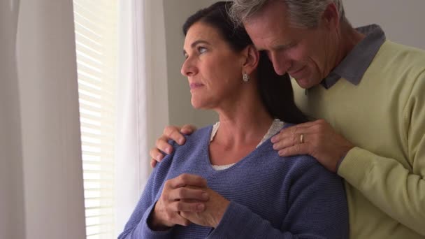 Depressed Senior Wife Standing Window Husband — Stock Video