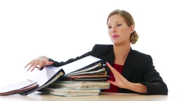 Femme Affaires Avec Une Pile Documents — Video