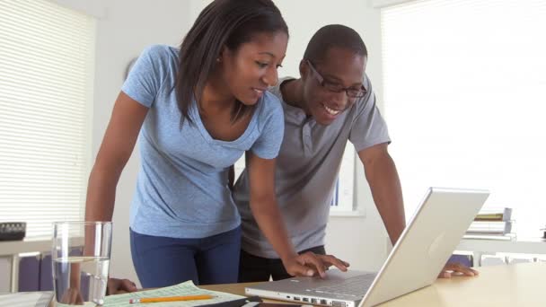 Афроамериканські Ділові Колеги Працюють Разом Ноутбуці — стокове відео