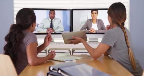 Hardworking Team Diverse Business Colleagues Having Video Conference — Stock Video
