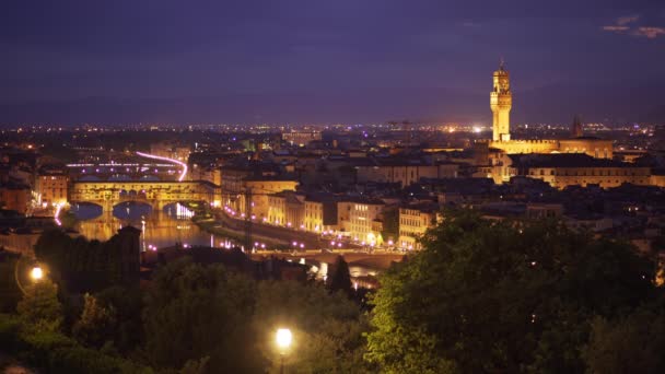 Bela Vista Paisagem Urbana Noite Florença Itália Placa Fundo Linha — Vídeo de Stock
