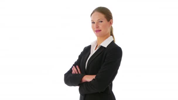 Confident Businesswoman Crossing Arms Looking Camera — Stock Video