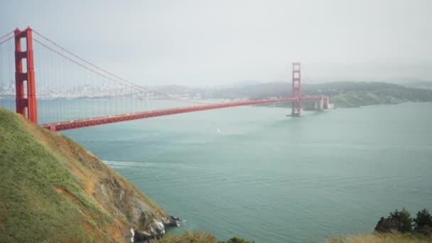 Vistas Panorámicas Bahía San Francisco Puente Golden Gate Fuera Foco — Vídeos de Stock