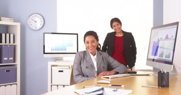 Happy Multi Ethnic Businesswomen Sitting Office — Stock Video