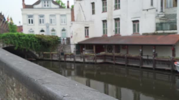 Placa Fundo Fora Foco Canal Ponte Bruges Para Composição Blurry — Vídeo de Stock