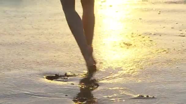 Mujer Joven Playa Ballet Atardecer — Vídeos de Stock