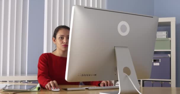 Mexican Businesswoman Happily Working Computer — Stock Video