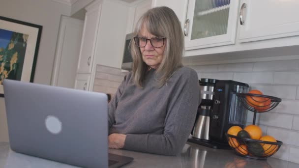 Tiefansicht Einer Älteren Weißen Frau Die Mails Auf Einem Laptop — Stockvideo