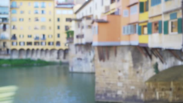 Sfocato Vicino Ponte Vecchio Sul Fiume Arno Firenze Piastra Sfondo — Video Stock