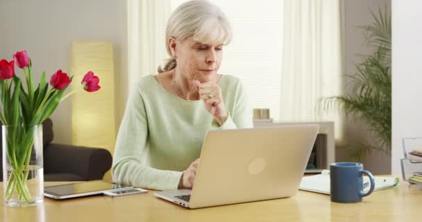 Senior Frau Social Media Laptop Computer — Stockvideo