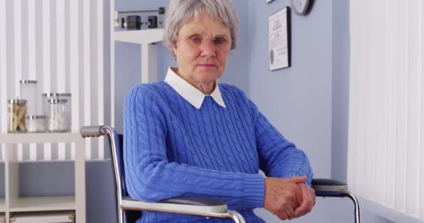 Senior Woman Looking Camera Wheelchair — Stock Video