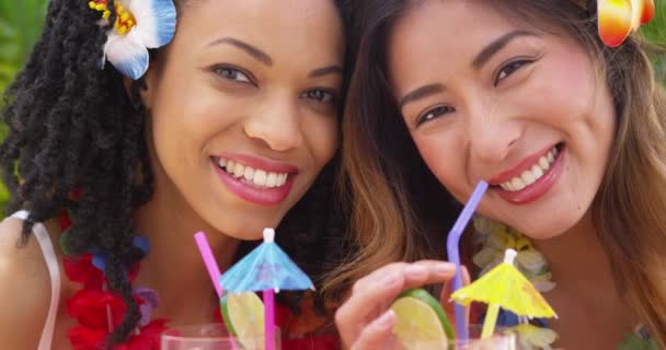 Primer Plano Hermosas Mujeres Afroamericanas Asiáticas Vacaciones Juntas — Vídeo de stock