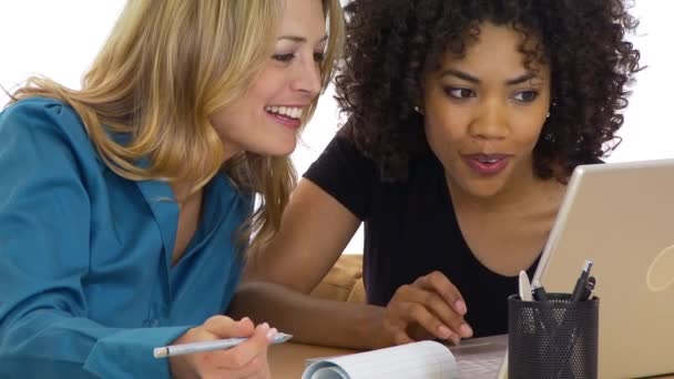 Две Деловые Женщины Вместе Работают Над Ноутбуком — стоковое видео