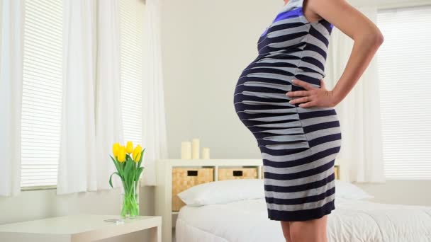 Gravid Kvinna Bär Fin Klänning — Stockvideo