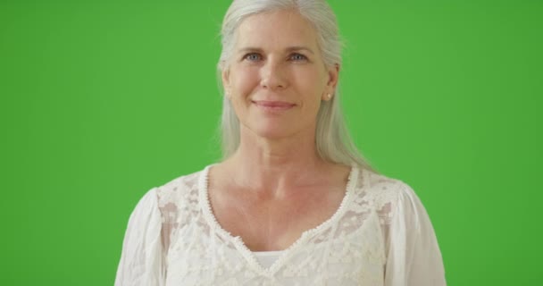 Yaşlı Bir Kadın Yeşil Ekranla Dağların Manzarasını Seyrediyor Anahtar Birleşik — Stok video