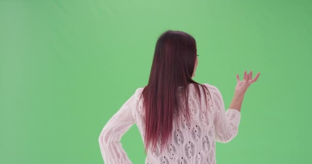 Asian Woman Standing Moving Arms Green Screen Green Screen Keyed — Stock Video