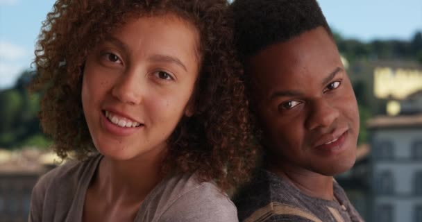 Casual Portrait African American Couple Sitting Florence Leaning Each Other — Stock Video