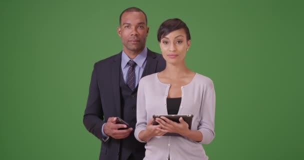 Pareja Afroamericana Posan Para Retrato Reunión Corporativa Pantalla Verde Pantalla — Vídeo de stock
