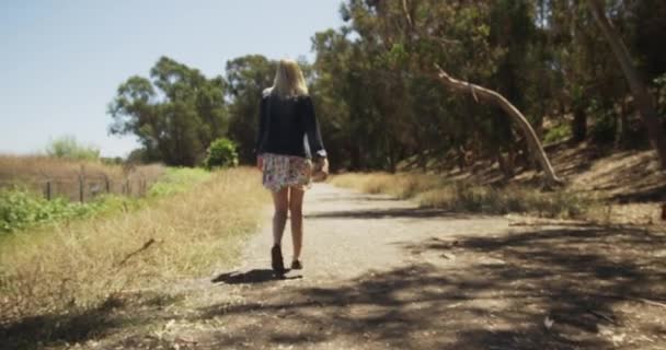 Cute Young Hipster Girl Walking Isolation — Stock Video