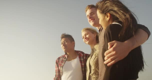 Aantrekkelijke Vrienden Praten Het Strand — Stockvideo