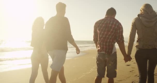 Pasangan Berjalan Pantai Berpegangan Tangan — Stok Video